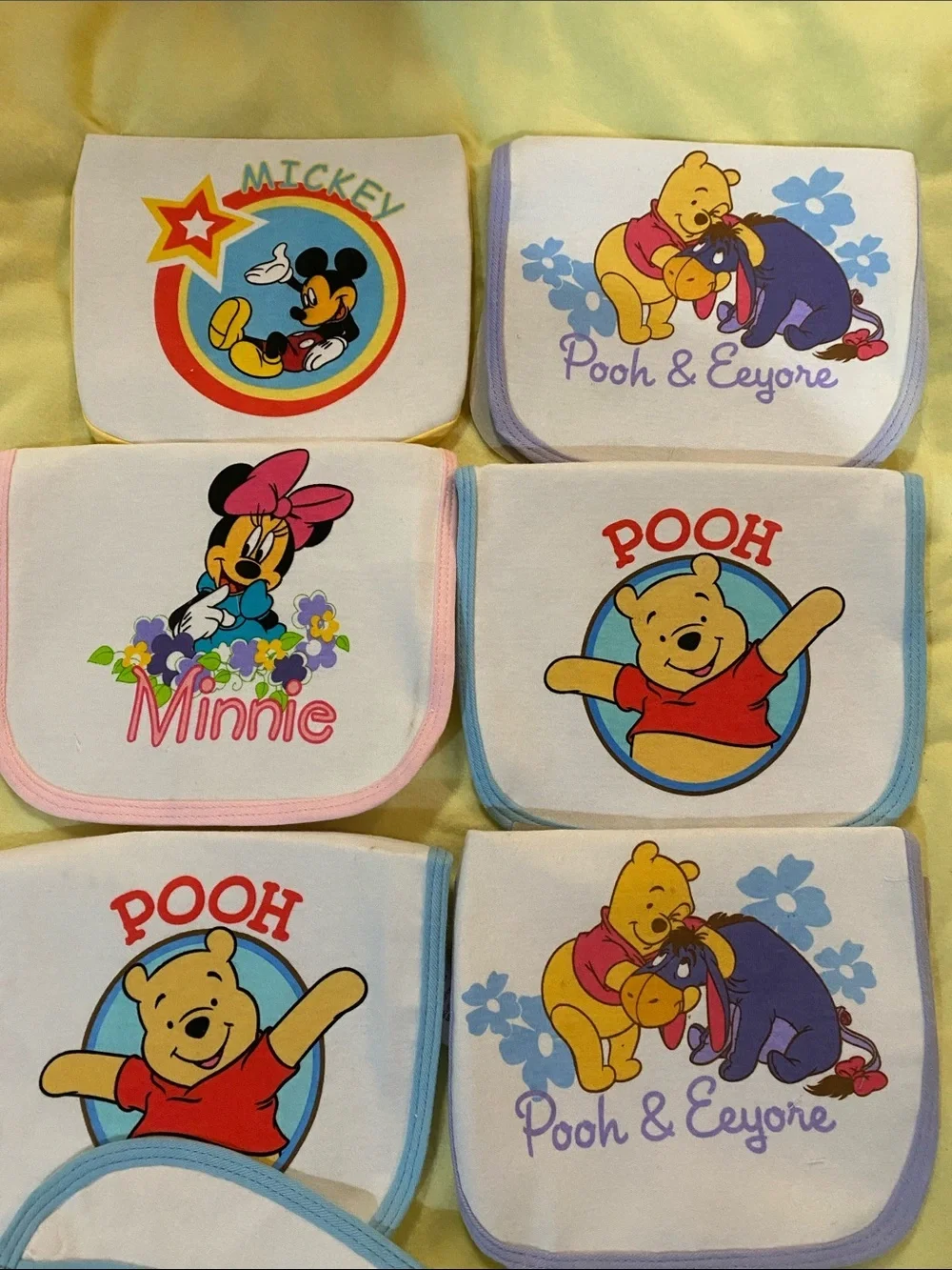 Vintage Disney Baby Bibs Set with Pooh, Minnie & Mickey - White & Pastels NWOT